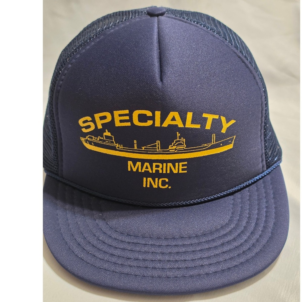 Vintage KC Specialty Marine‎ Inc Trucker Hat Navy Blue Snapback Mesh Cap Ship